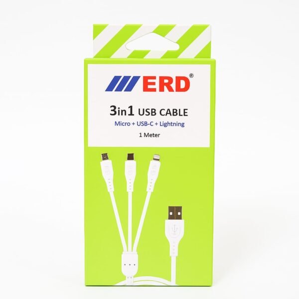 ERD 3 IN 1 USBCABLE Micro + USB-C + Lighting 1Meter lenghth