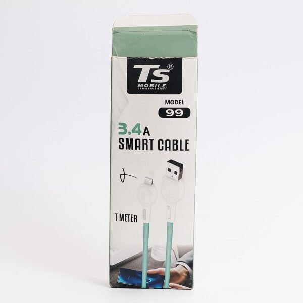 The image shows a TS Mobile Smart Cable, model 99, with a 3.4A output, a length described as "T Meter," and the text "MOBILE. SEMSEWIZ-100"